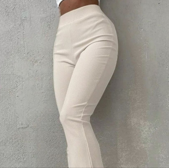 Ribbed Rhythm High Waisted Flares - Tan - Picture 2 of 7